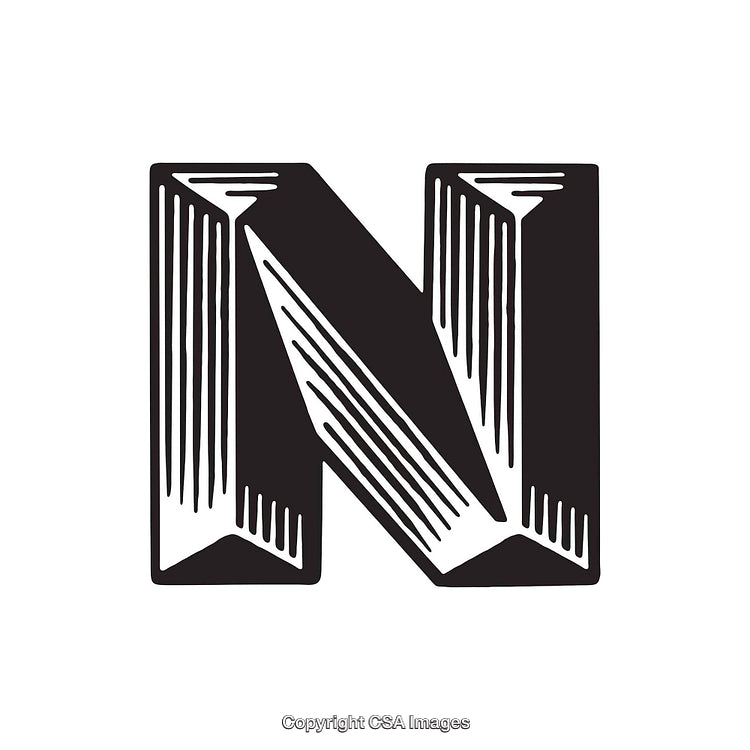 Detailed Black and White Artistic Letter N Illustration