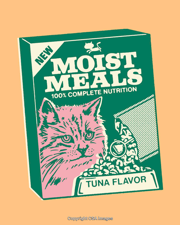 Vintage Style Cat Food Packaging Design with Tuna Flavor Illustration