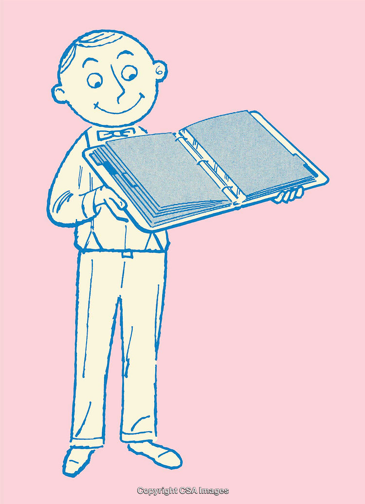 Retro Styled Illustration of a Man Holding an Open Book