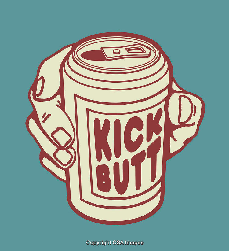 Vintage Style Line Art of Hand Holding a Beverage Can