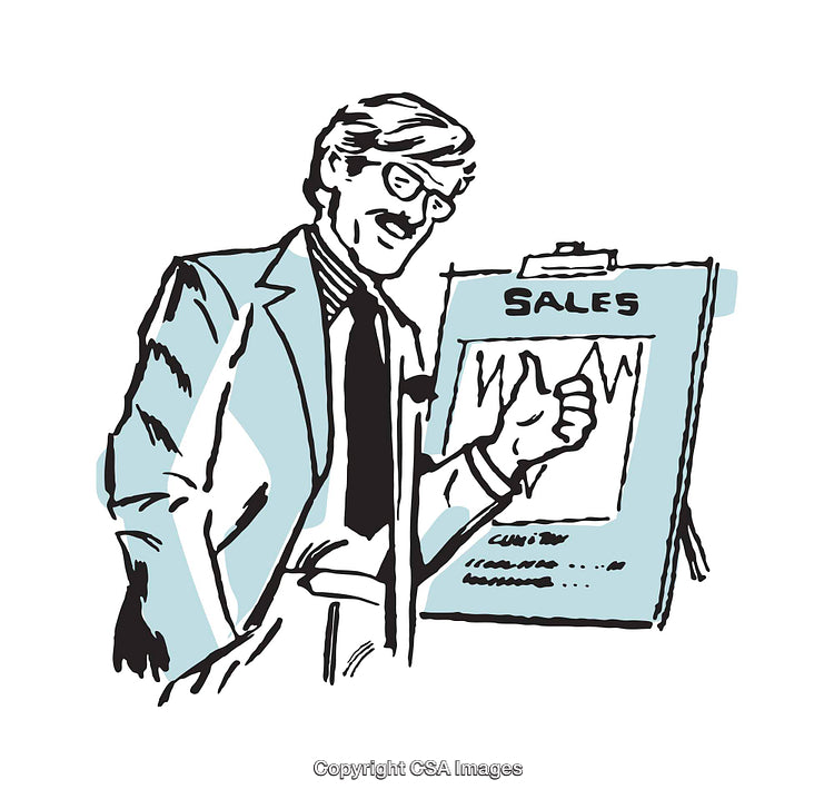 Businessman Illustrating Sales Growth with Chart Presentation in Illustration Style