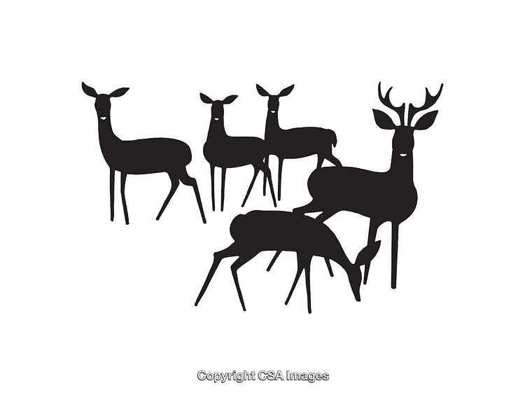 Black and White Silhouette Illustration of Deer Group in Nature