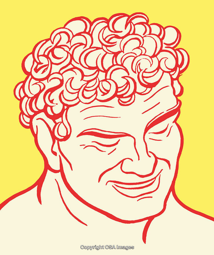 Stylized Line Art of Curly-Haired Person in Vivid Colors
