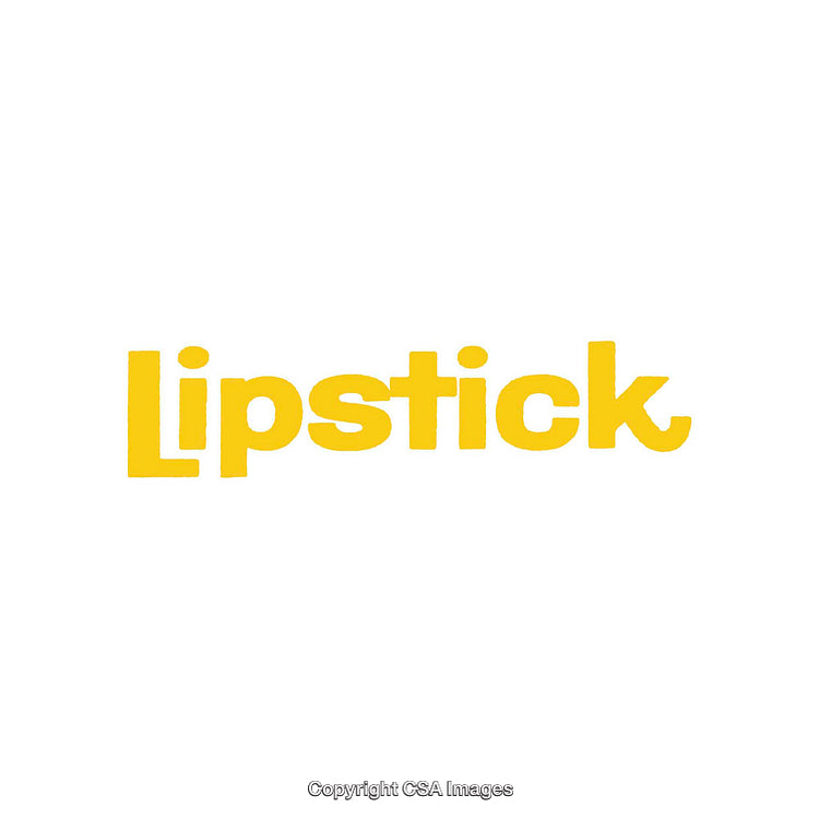 Illustration of the Word Lipstick in Bold Yellow Text on a White Background