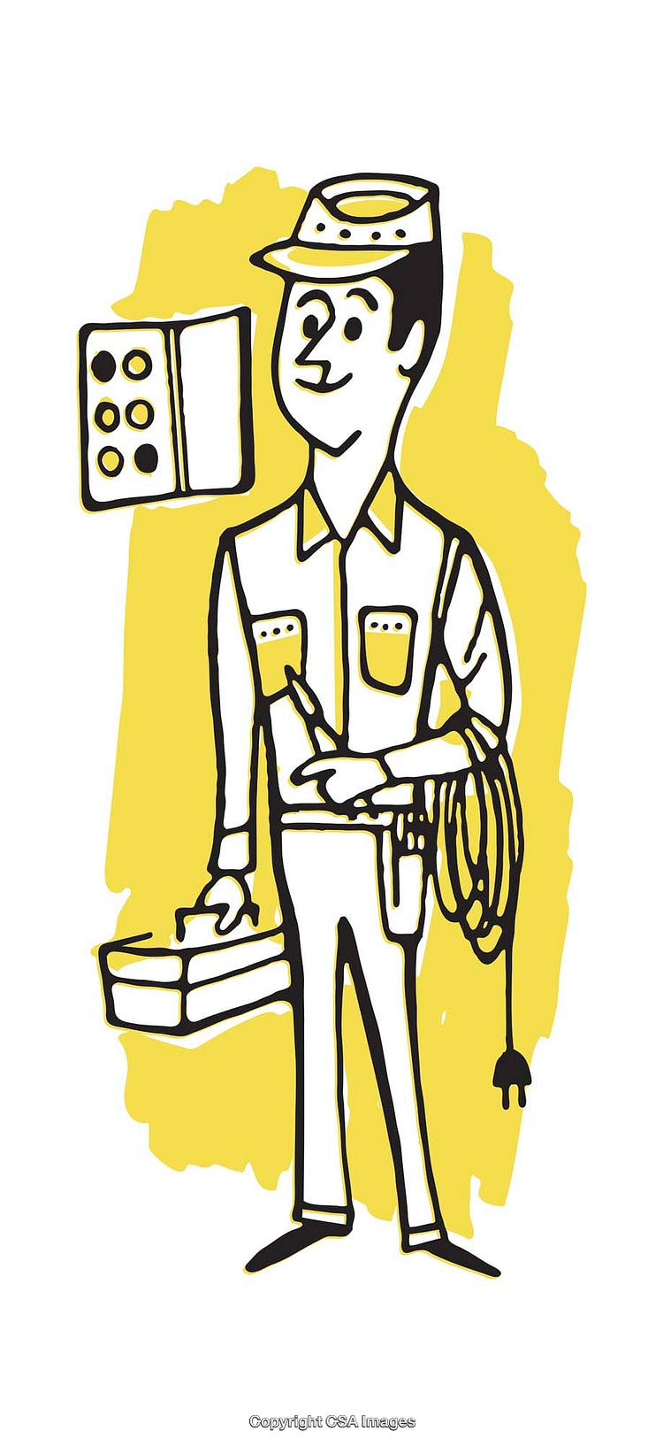 Illustration of a Friendly Electrician Holding Tools in a Cheerful Style