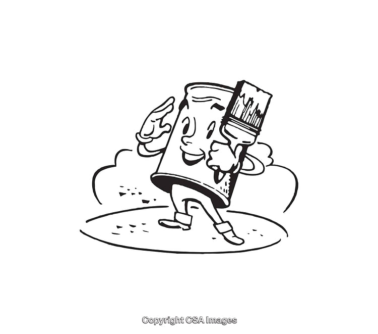 Friendly Paint Can Holding Brush in Hand Drawn Cartoon Style Illustration