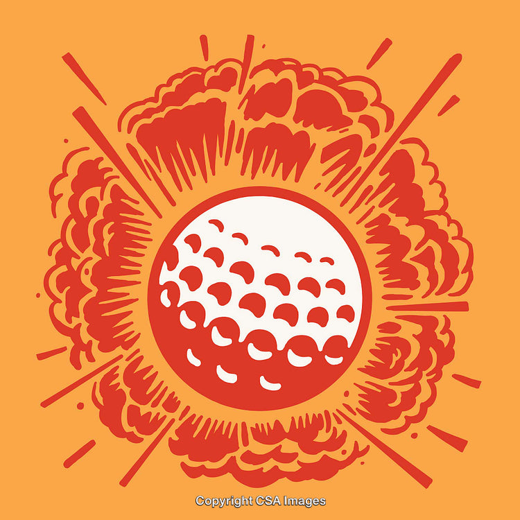 Exploding Golf Ball in Retro Line Art Style Illustration