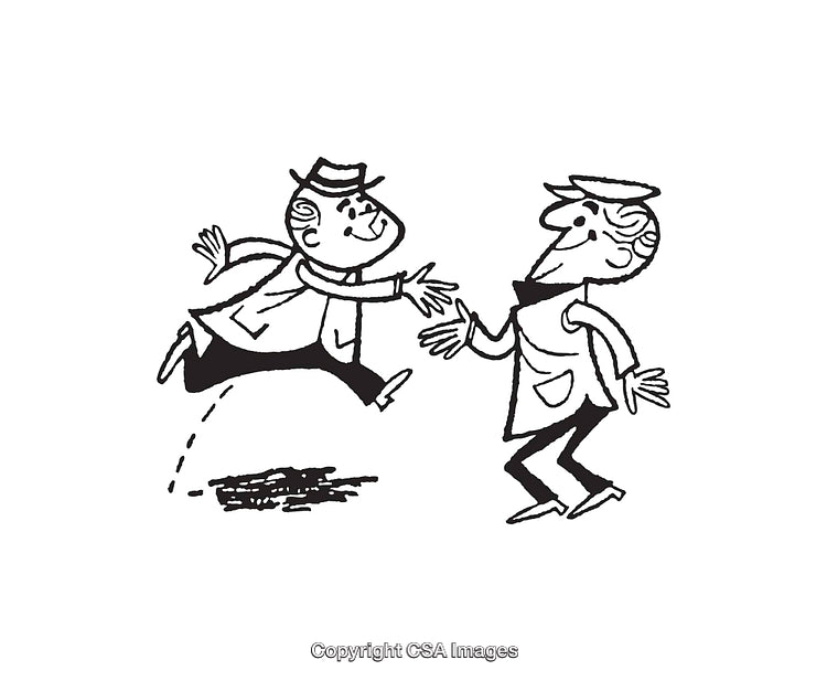 Playful Line Art Depicting People Interacting in Vintage Cartoon Style