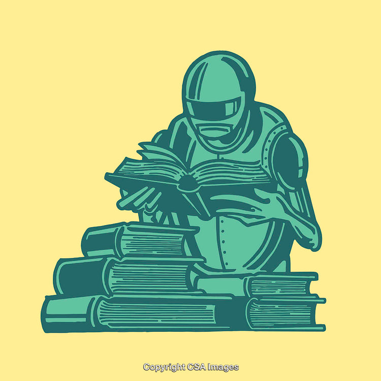 Futuristic Robot Reading Books in a Minimalist Illustration Style