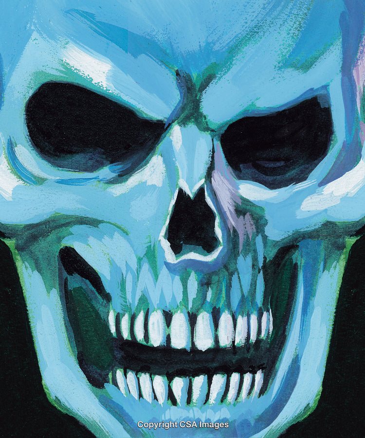 Blue Skull Painting With Abstract Details and Playful Expression