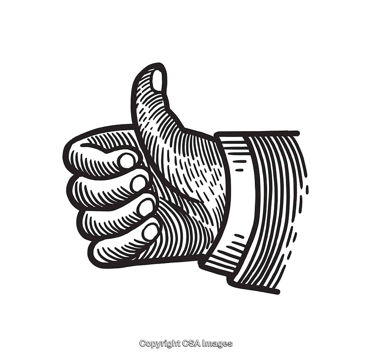 Illustrated Line Art of Hand Showing a Thumbs Up Gesture