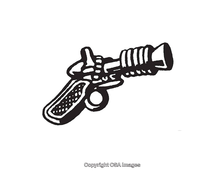 Black and White Line Art of a Retro Ray Gun