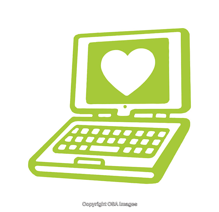 Green Icon of a Laptop with a Heart on Screen