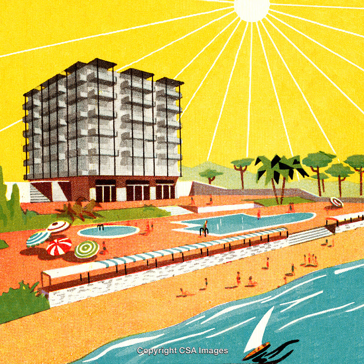 Modern Beach Hotel with Poolside Views and Coastal Scenery