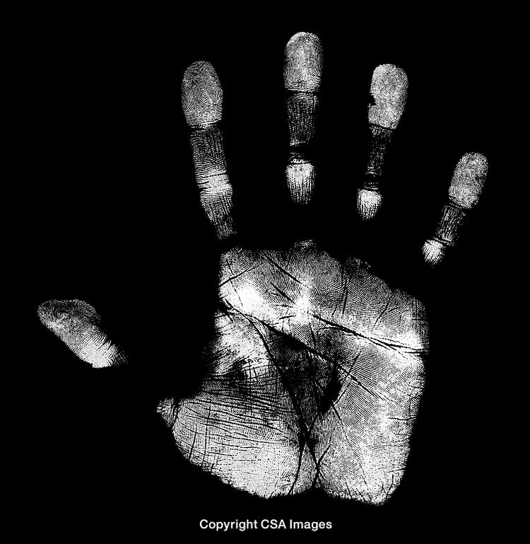 Monochrome Engraving of a Detailed Handprint Symbolizing Human Connection