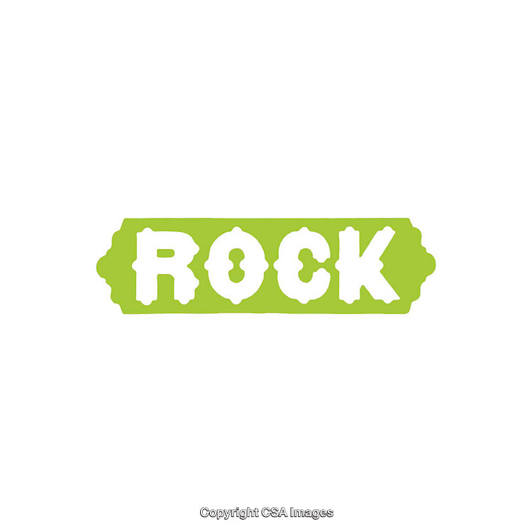 Green Decorative Banner Featuring the Word "Rock" in Bold White Letters