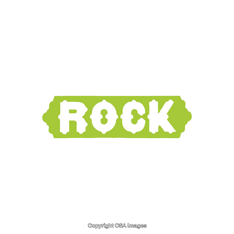 Green Decorative Banner Featuring the Word "Rock" in Bold White Letters