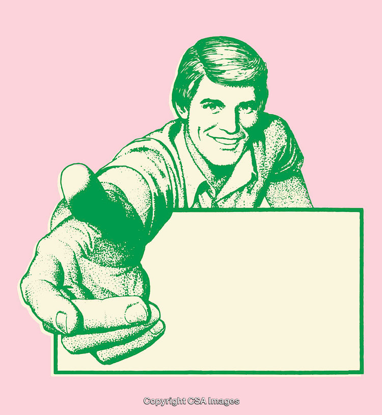 Retro Styled Engaging Illustration of Man Reaching With Pink and Green Colors