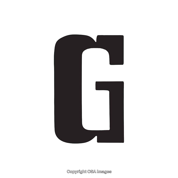 Black Capital Letter G in Bold Serif Typeface on White Background