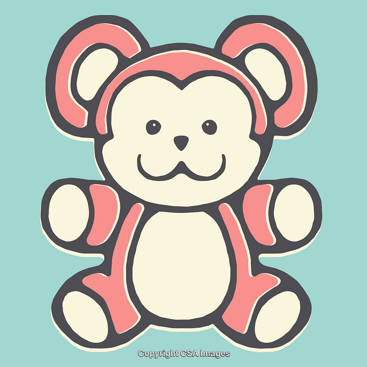 Adorable Pink Monkey Line Art Illustration on a Blue Background
