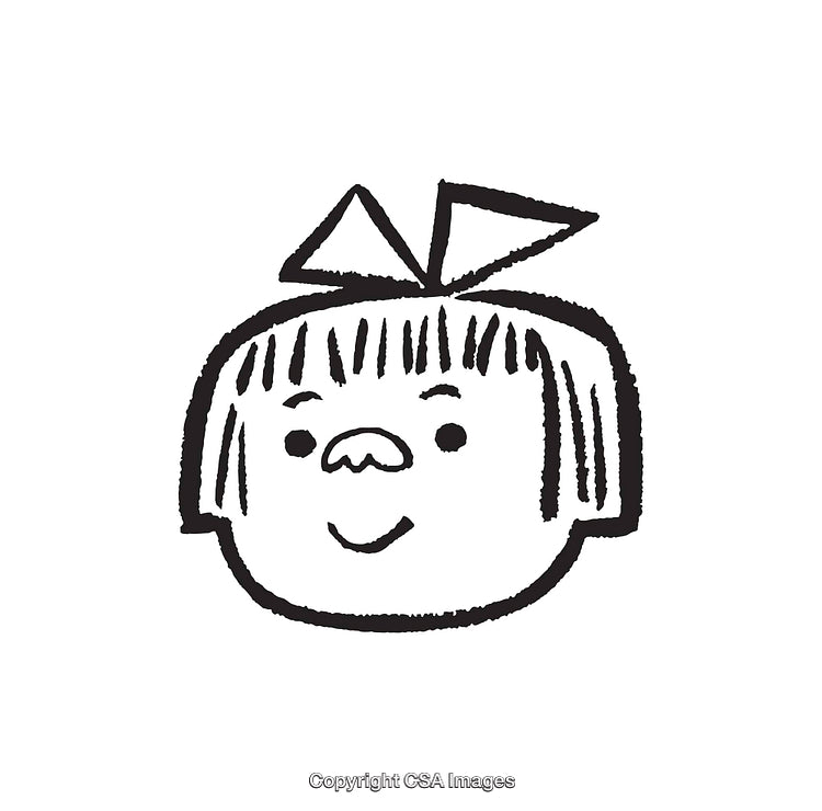 Simple Black and White Illustration of a Cartoon Face with a Bow