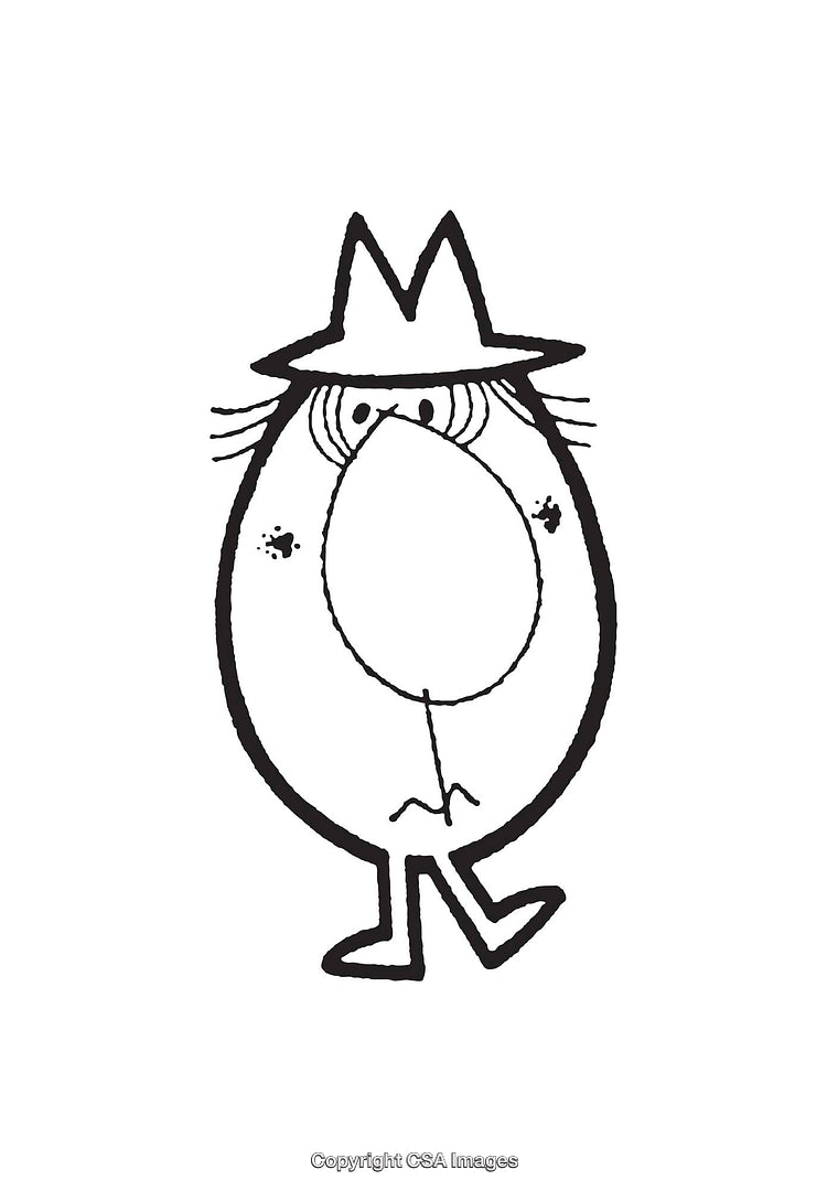 Black And White Line Art Illustration of a Cartoon Character With Hat