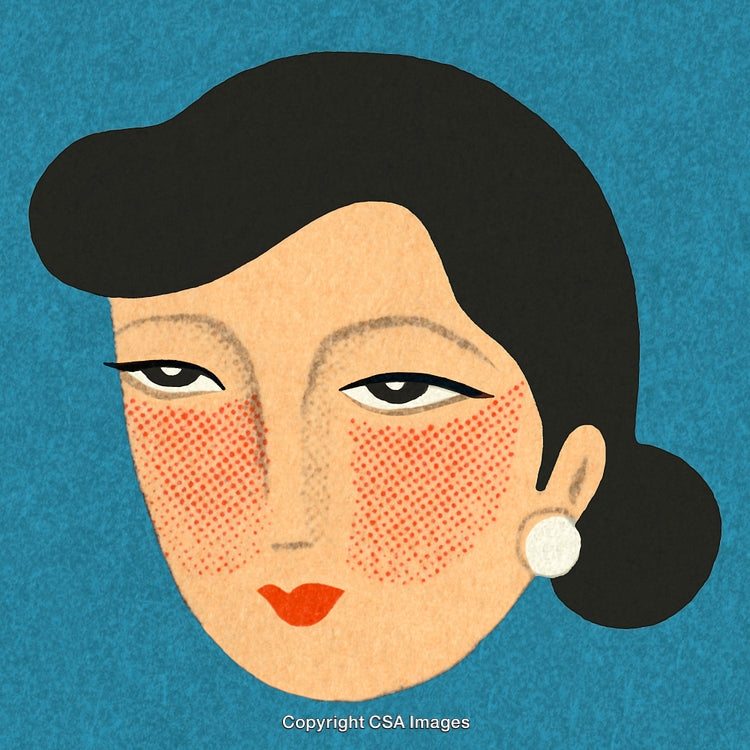 Stylized Illustration of a Woman’s Face Against a Blue Background