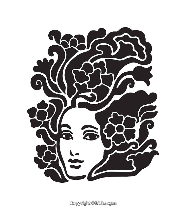 Elegant Line Art Illustration of a Woman with Floral Hair