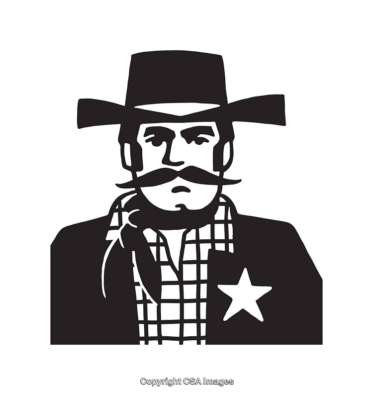 Black and White Vector Illustration of a Vintage Cowboy Sheriff