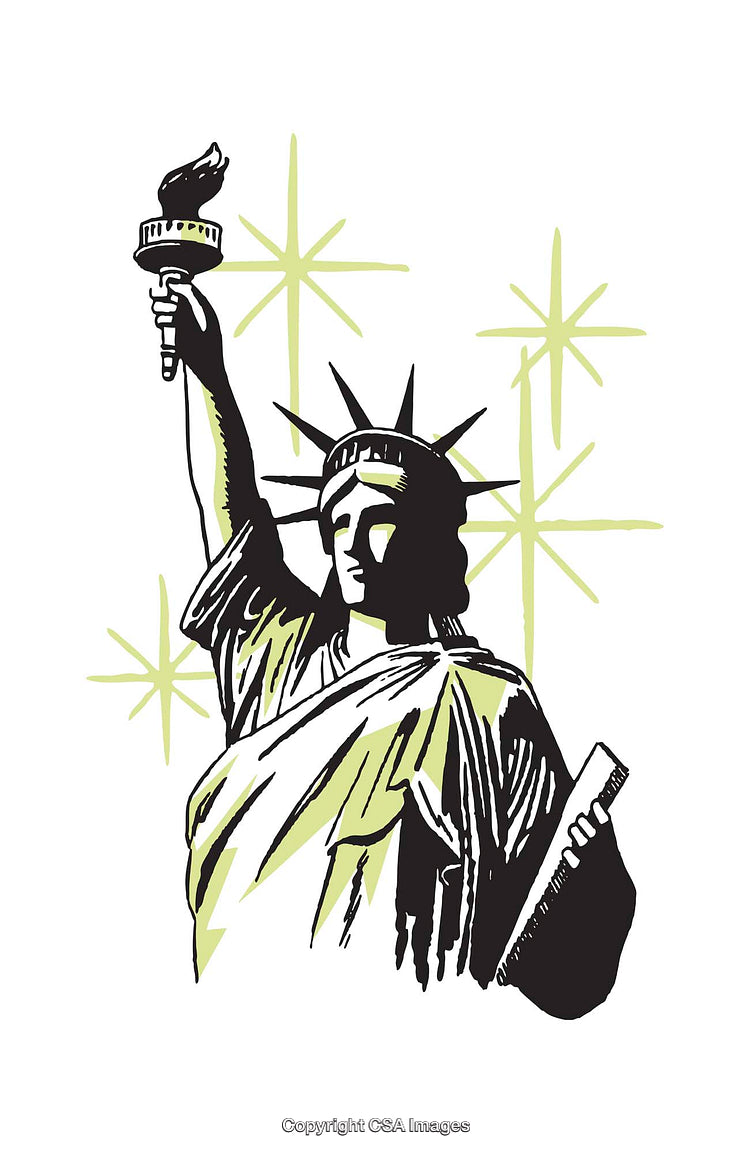 Colorful Illustration of the Statue of Liberty with Artistic Background Elements