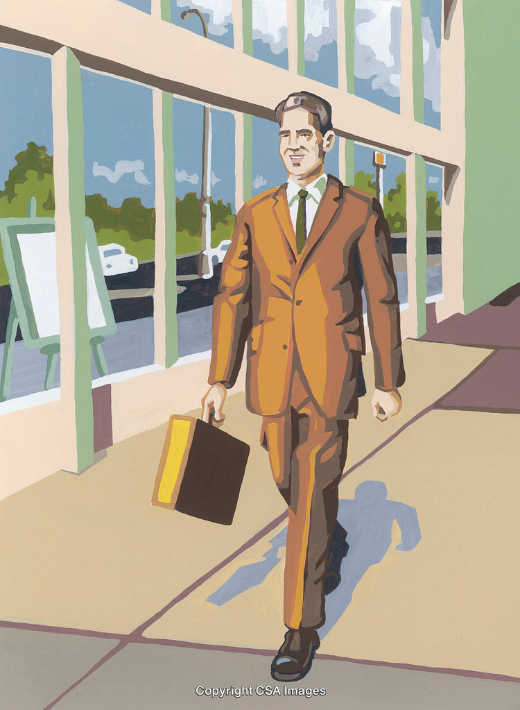 Businessman Walking Confidently Along a City Street with Briefcase