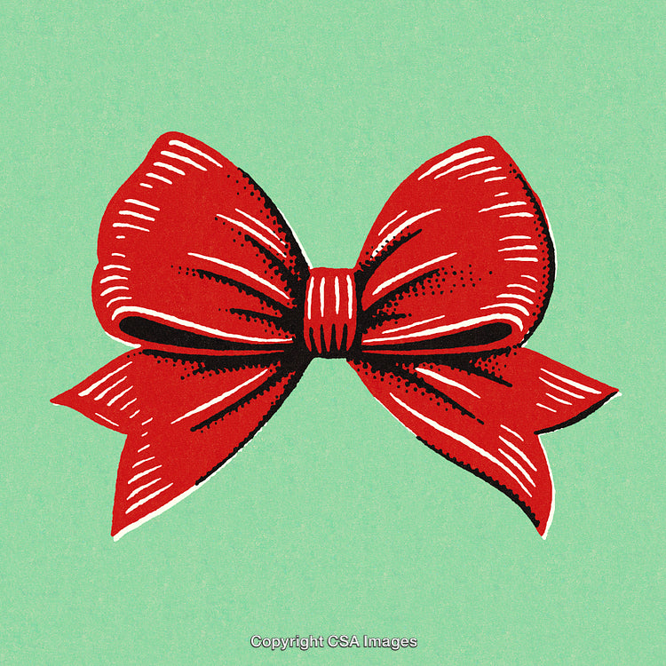 Red Bow Illustration on a Green Background with Retro Design Aesthetic