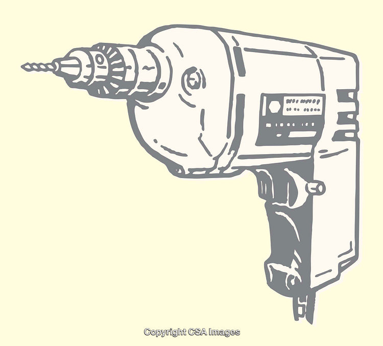 Detailed Line Art Illustration of a Handheld Electric Drill Tool