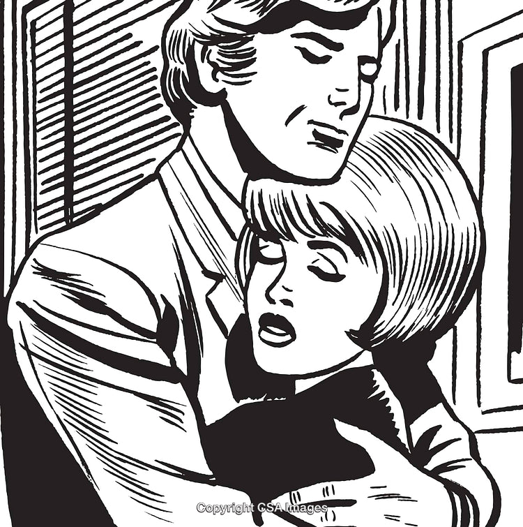 Romantic Couple Sharing an Embrace in Black and White Illustration Style