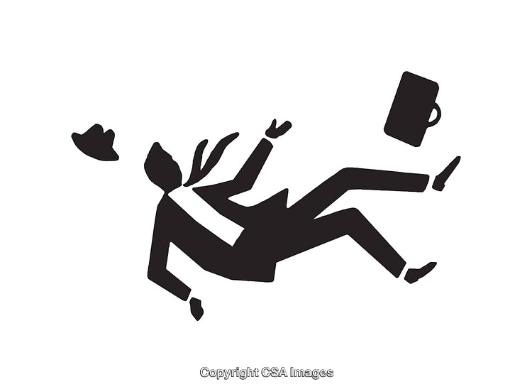Silhouette of a Falling Businessman with Briefcase and Hat