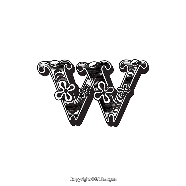 Elegant Vintage Decorative Letter W with Intricate Baroque Style Ornaments