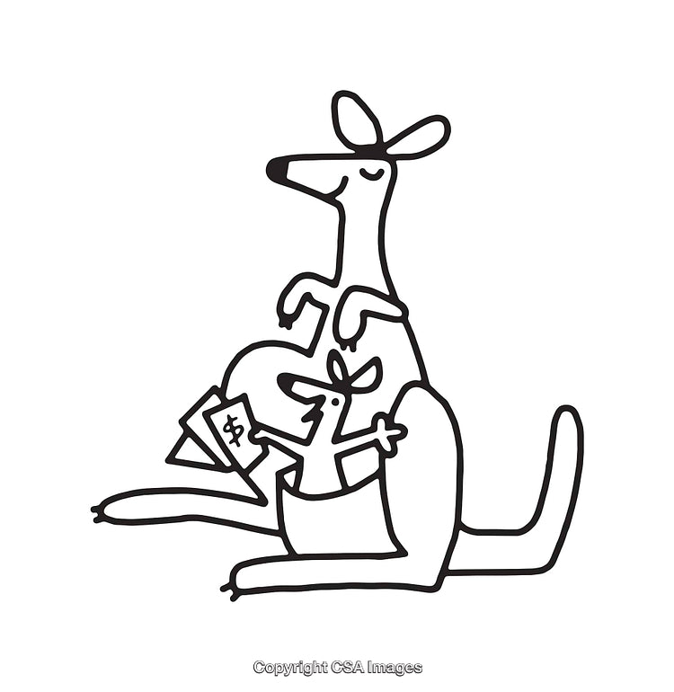 Kangaroo Line Art Depicting Family with Financial Concept