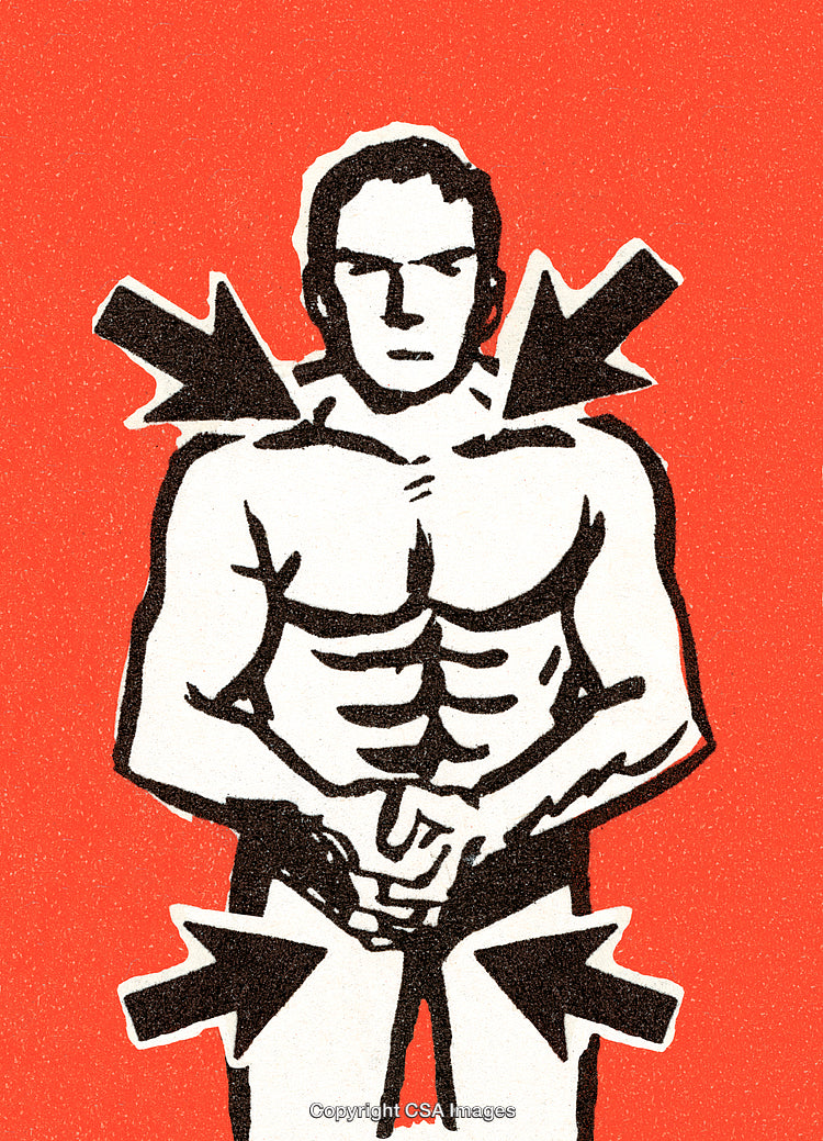 Illustration of a Fit Male Figure With Arrows Highlighting Body Parts