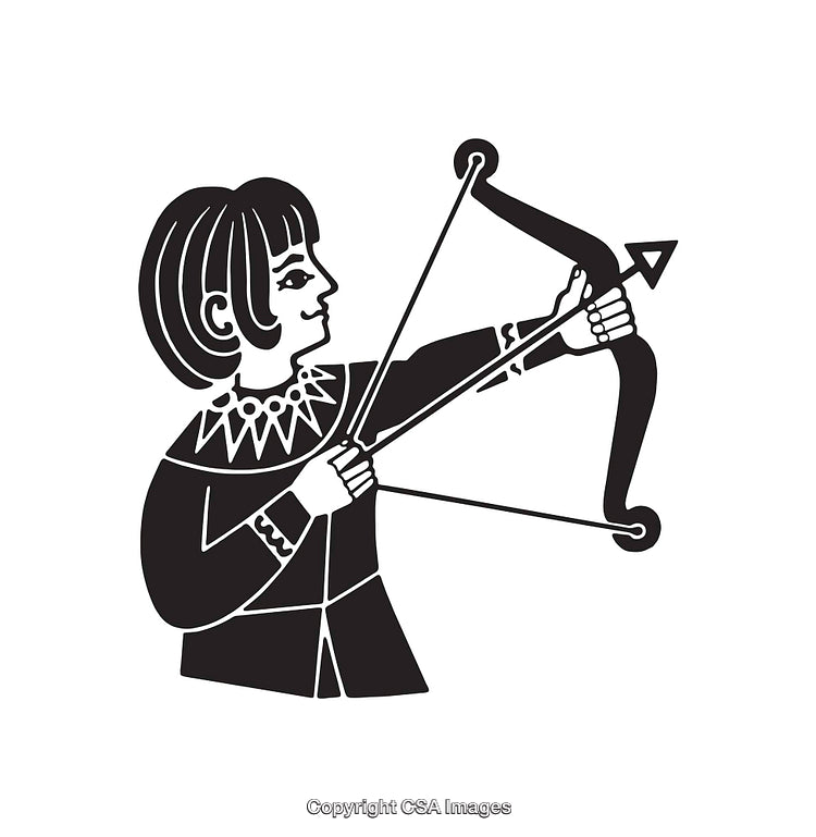Illustration of a Person Aiming a Bow and Arrow in Black and White