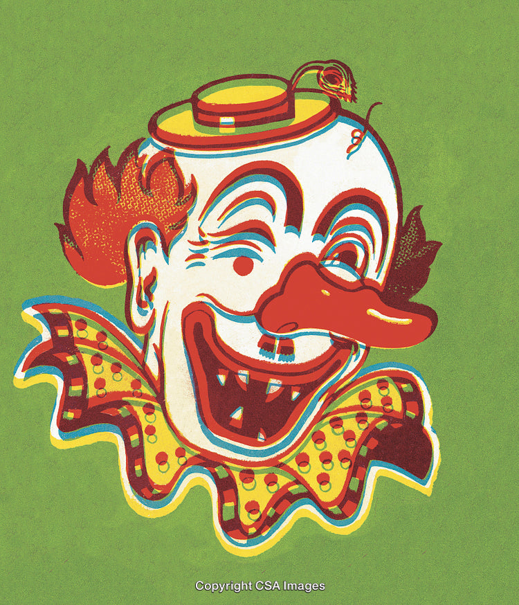 Retro Styled Illustration of a Smiling Clown with a Vintage Aesthetic