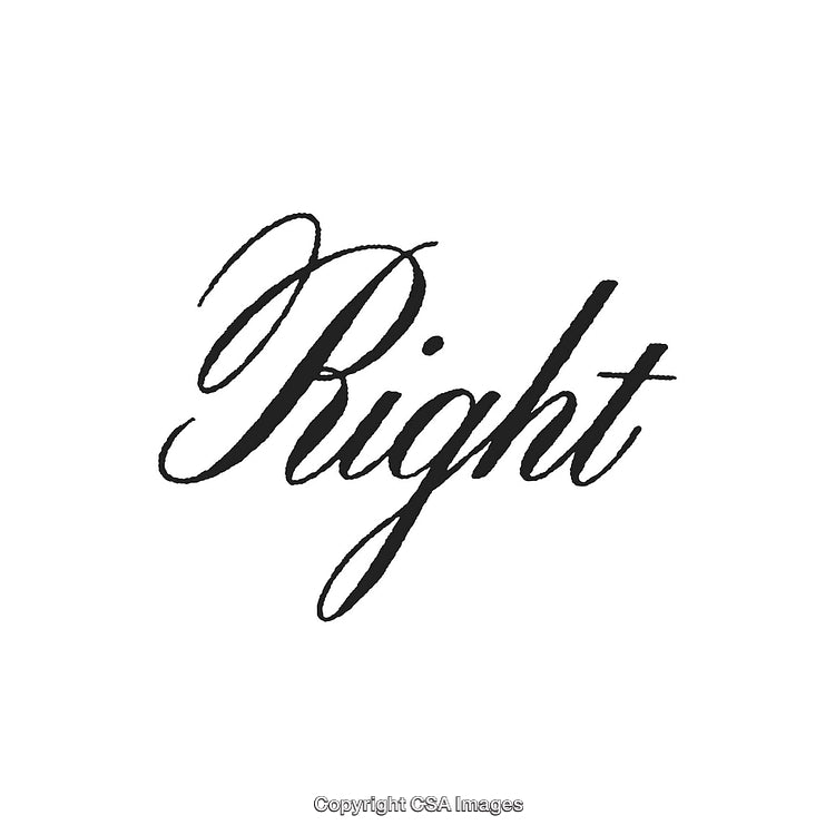 Elegant Typography Featuring the Word 'Right' in Script Font on White Background