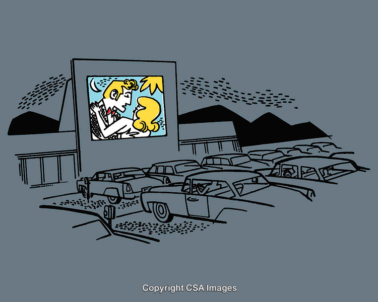 Retro Drive-In Movie Scene Featuring a Wide Projected Image