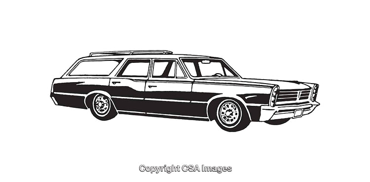 Vintage Black and White Station Wagon Drawing with Classic Styling