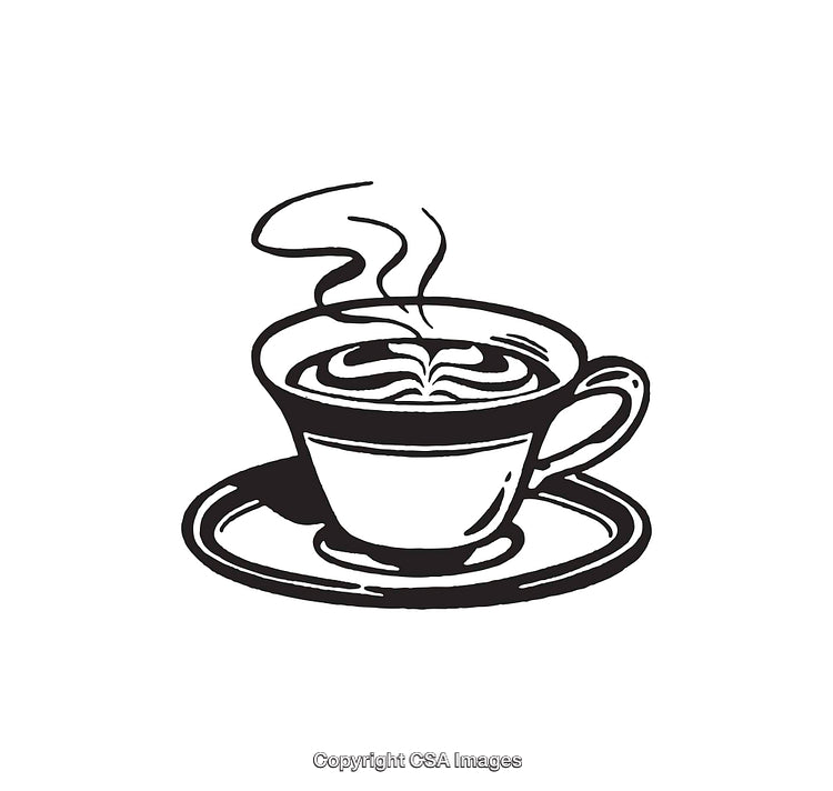 Elegant Black and White Line Art Illustration of a Coffee Cup