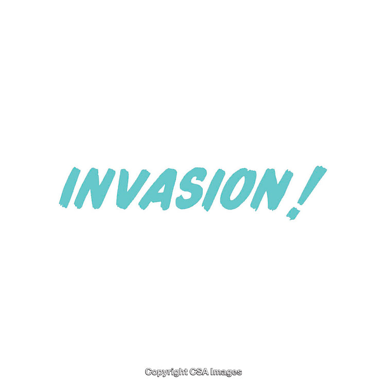 Turquoise 'Invasion!' Text on a Minimalistic White Background