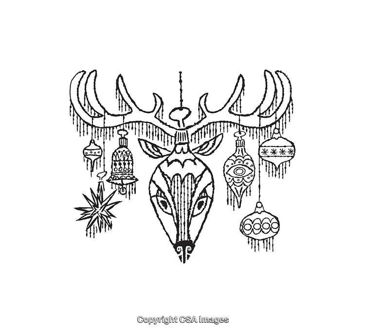 Elegant Deer Head Line Art with Hanging Ornaments