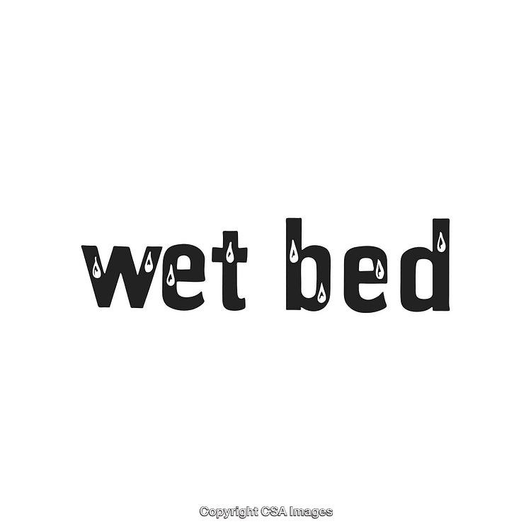 Typography Illustration Featuring the Words 'Wet Bed' With Water Droplet Details