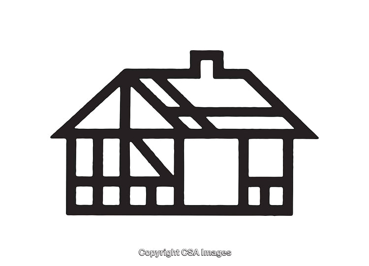 Black and White Icon of a Half-Timbered House