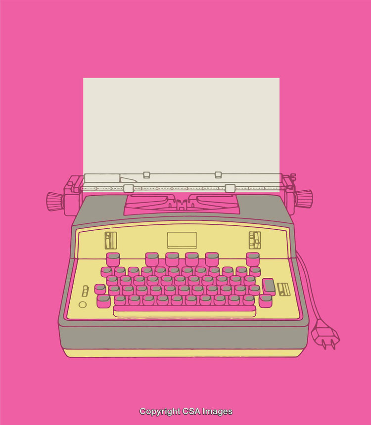 Color Line Art Illustration of a Retro Typewriter with Pink Background