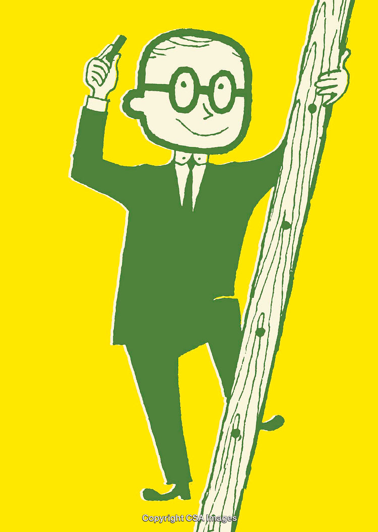 Businessman Climbing a Ladder in a Color Line Art Illustration